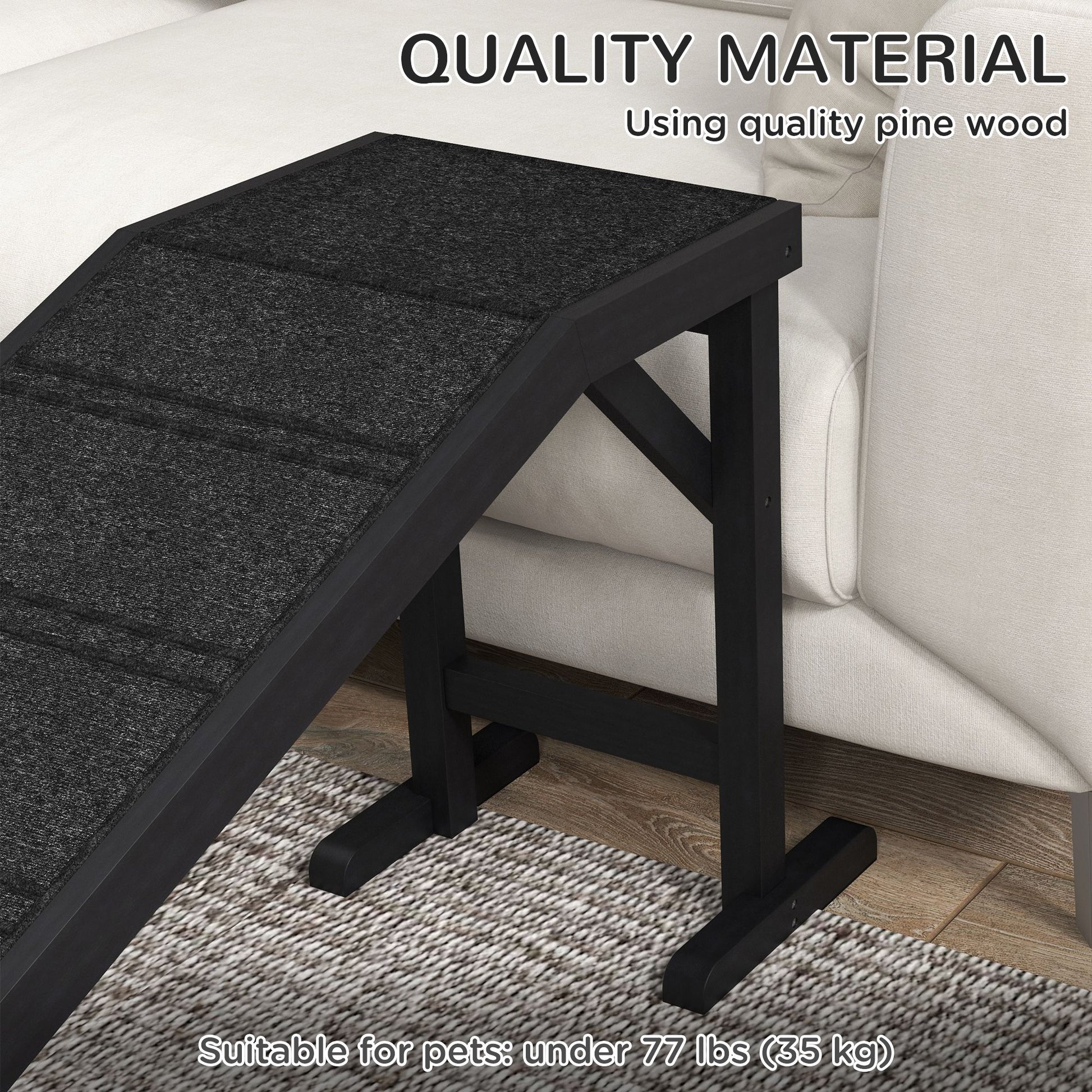 Dog Ramp with Non-Slip Carpet and Top Platform, 74 X 25", Black