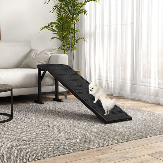 Dog Ramp with Non-Slip Carpet and Top Platform, 74 X 25", Black