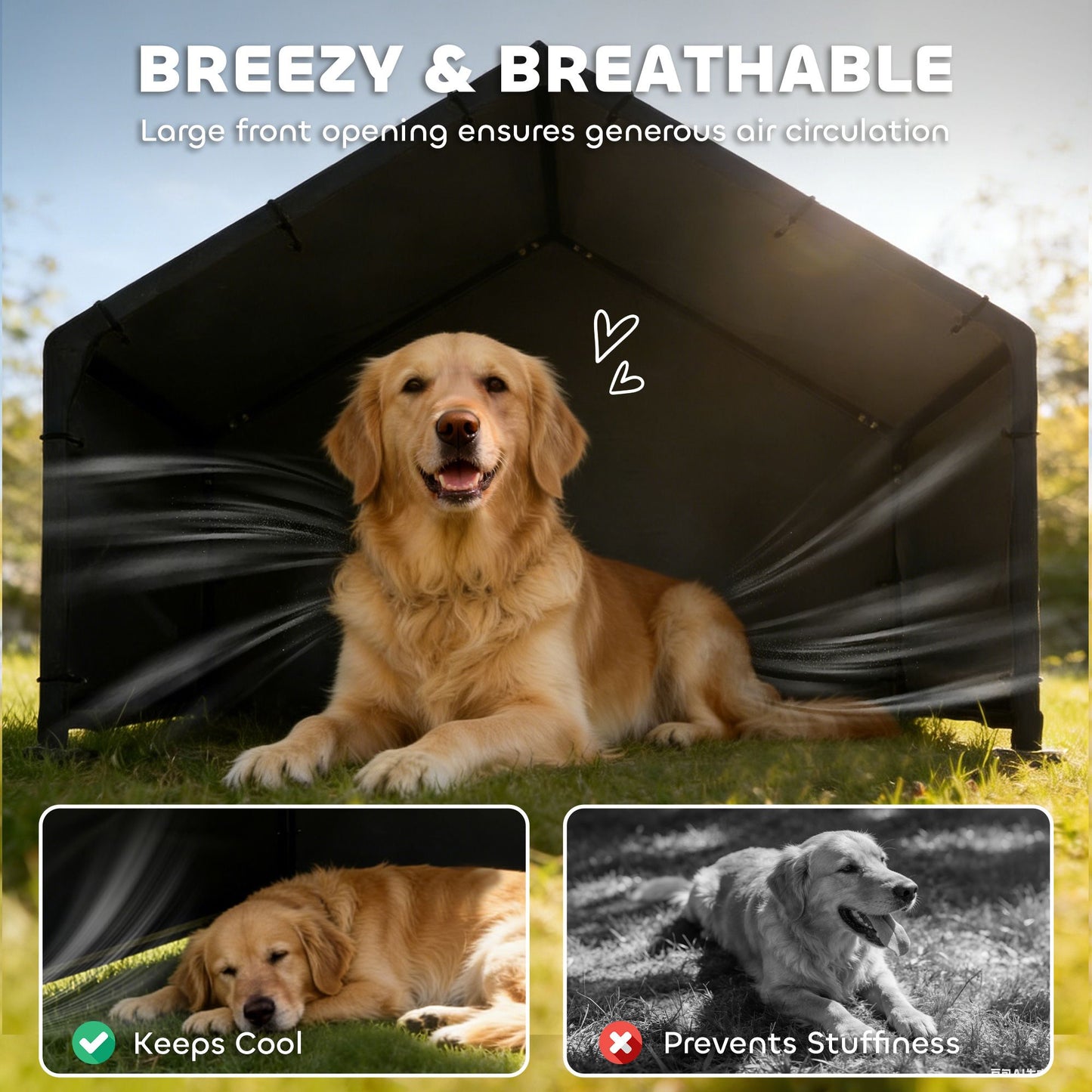 Dog Shade Shelter Outdoor, Dog House Outside with Canopy, Pet Tent