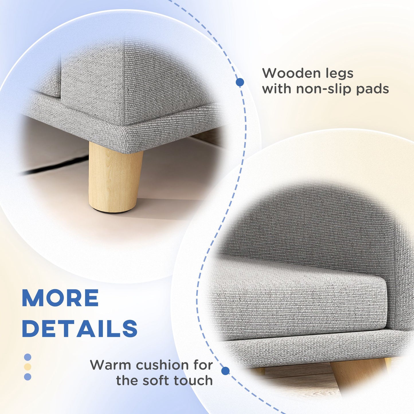 Dog Sofa Couch Bed with Washable Cushion for Large Dogs, Cats, Gray