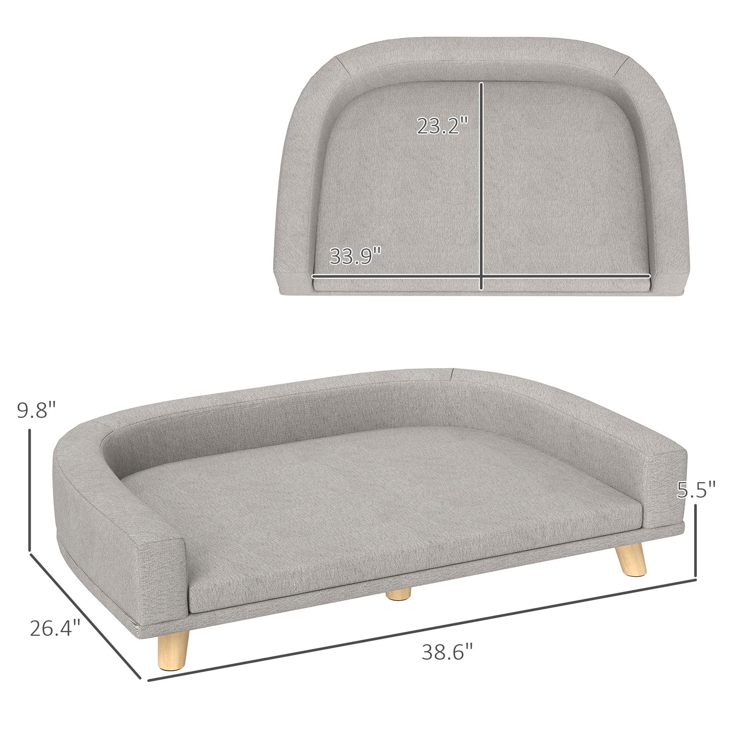 Dog Sofa Couch Bed with Washable Cushion for Large Dogs, Cats, Gray