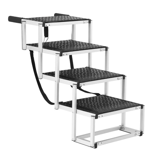 Dog Stair for Cars, Wide 4-Step Dog Car Steps, Folding Dog Car Ramp