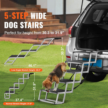Dog Stair for Cars, Wide 5-Step Dog Car Steps, Folding Dog Car Ramp