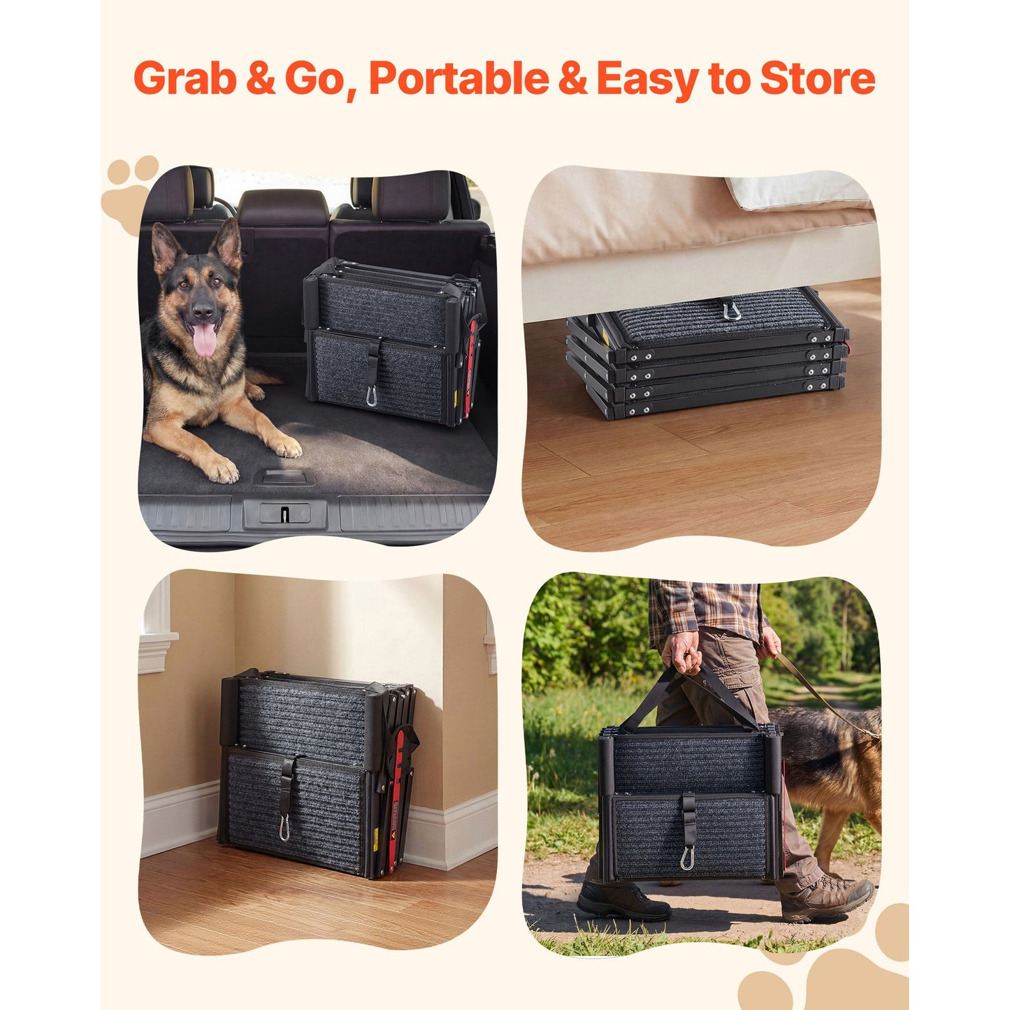 Dog Stairs for Car, 4 Steps Extra Wide Foldable Dog Ramp