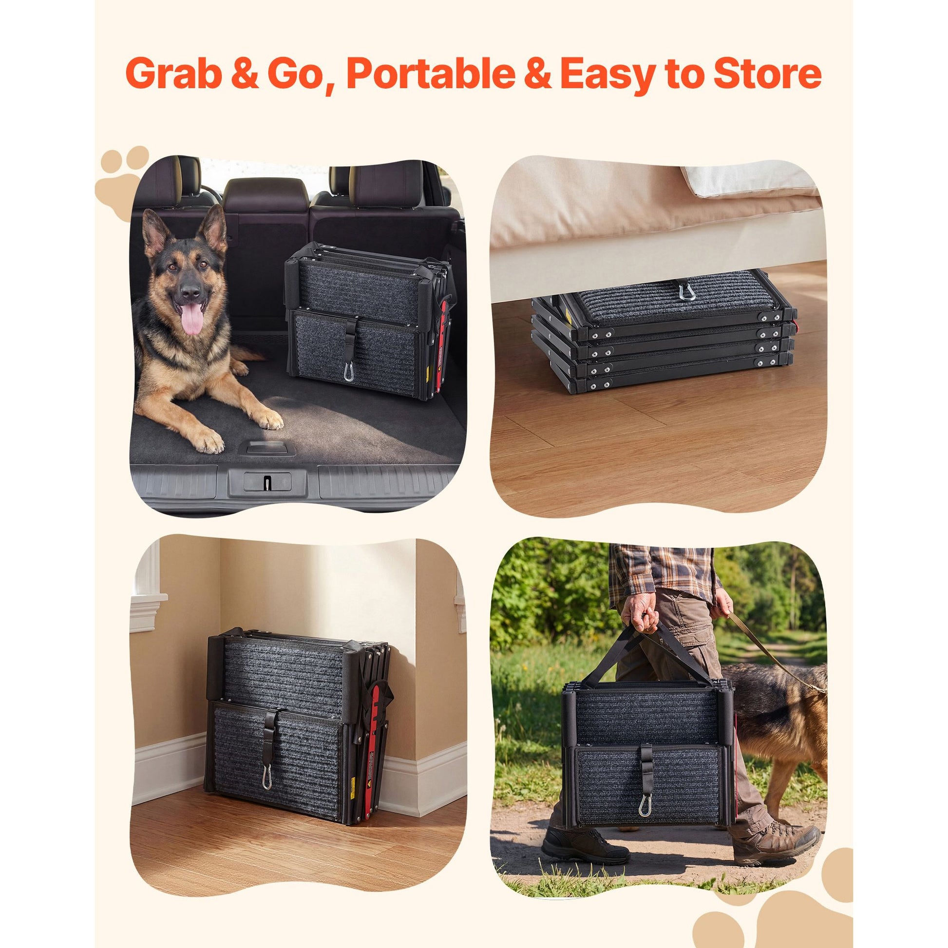 Dog Stairs for Car, 4 Steps Extra Wide Foldable Dog Ramp