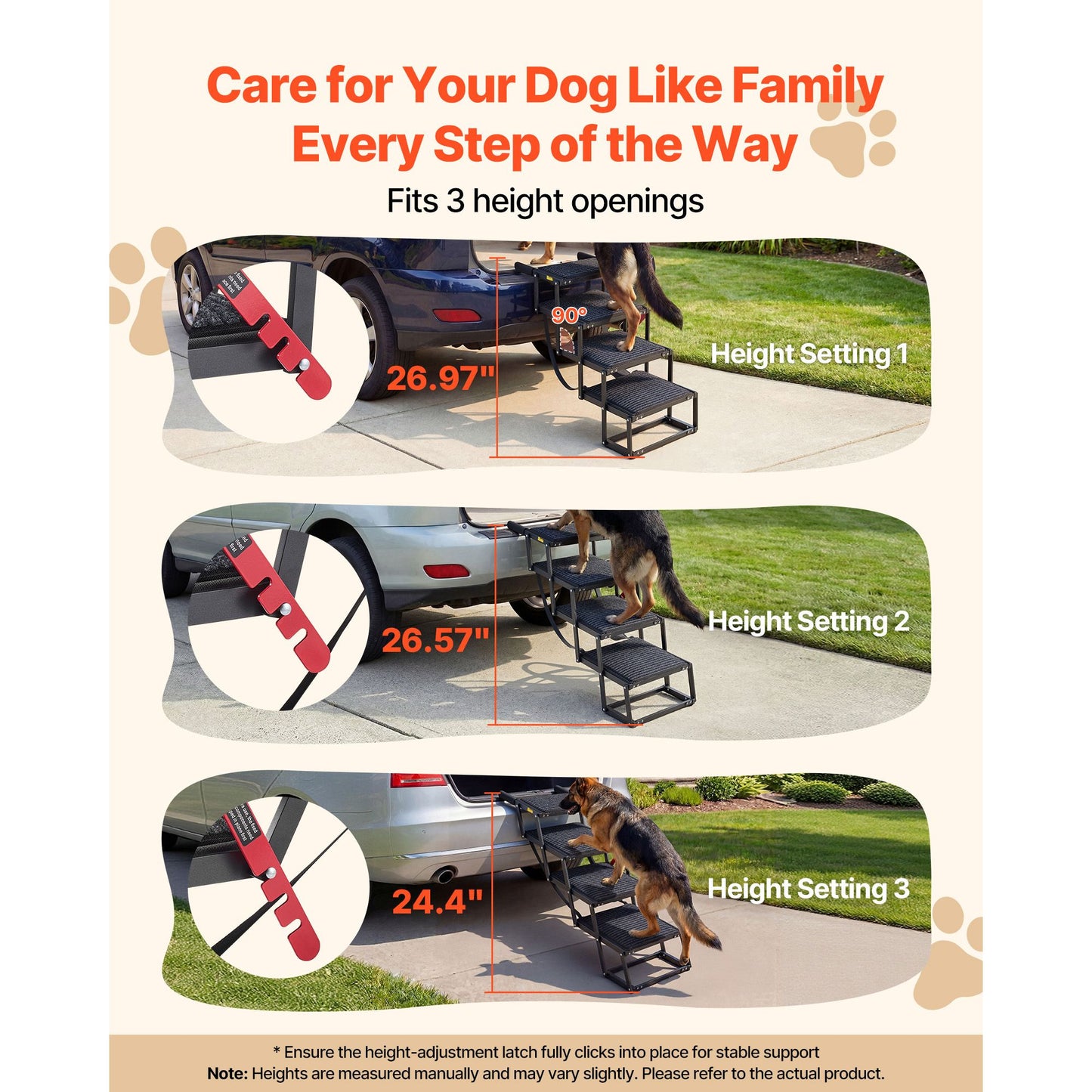 Dog Stairs for Car, 4 Steps Extra Wide Foldable Dog Ramp