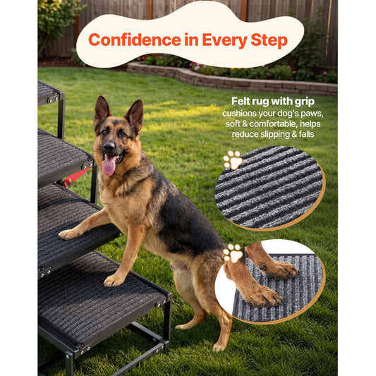 Dog Stairs for Car, 4 Steps Extra Wide Foldable Dog Ramp