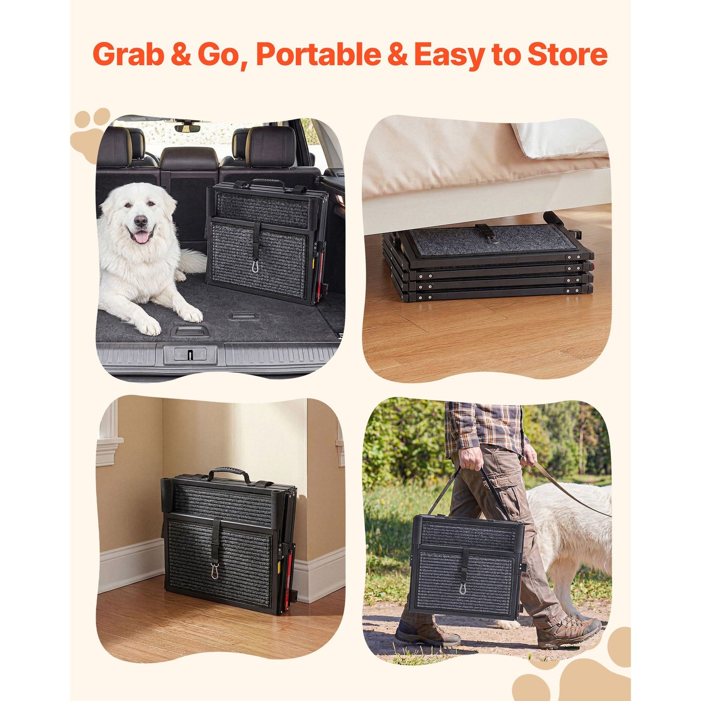 Dog Stairs for Car, 4 Steps Extra Wide Foldable Dog Ramp