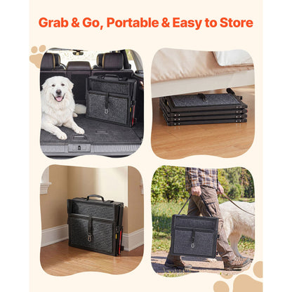 Dog Stairs for Car, 4 Steps Extra Wide Foldable Dog Ramp
