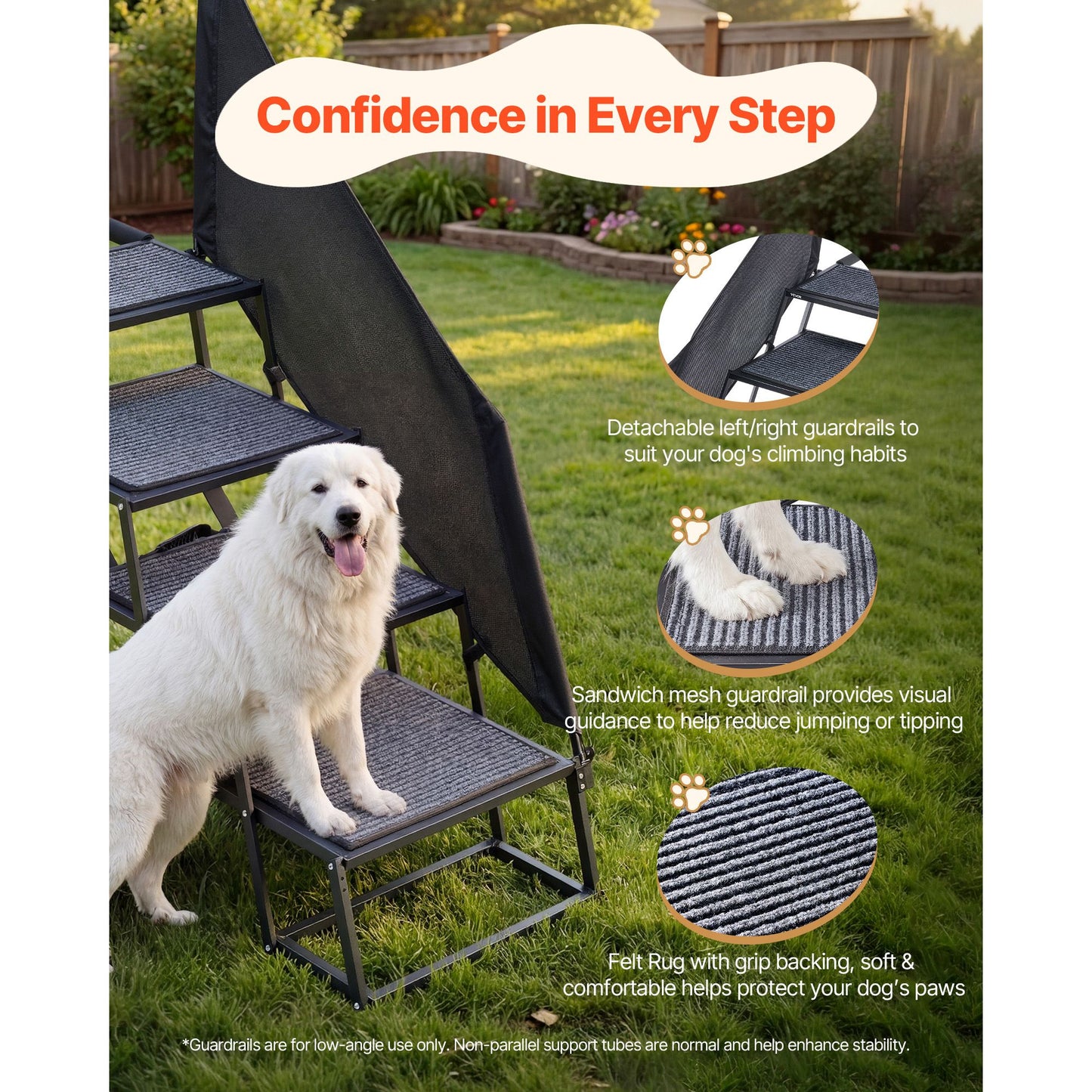 Dog Stairs for Car, 4 Steps Extra Wide Foldable Dog Ramp