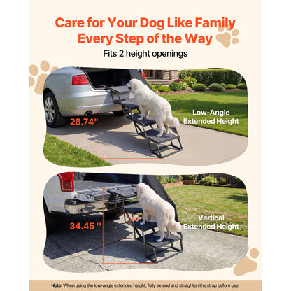 Dog Stairs for Car, 4 Steps Extra Wide Foldable Dog Ramp