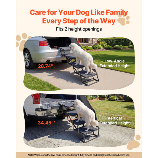 Dog Stairs for Car, 4 Steps Extra Wide Foldable Dog Ramp