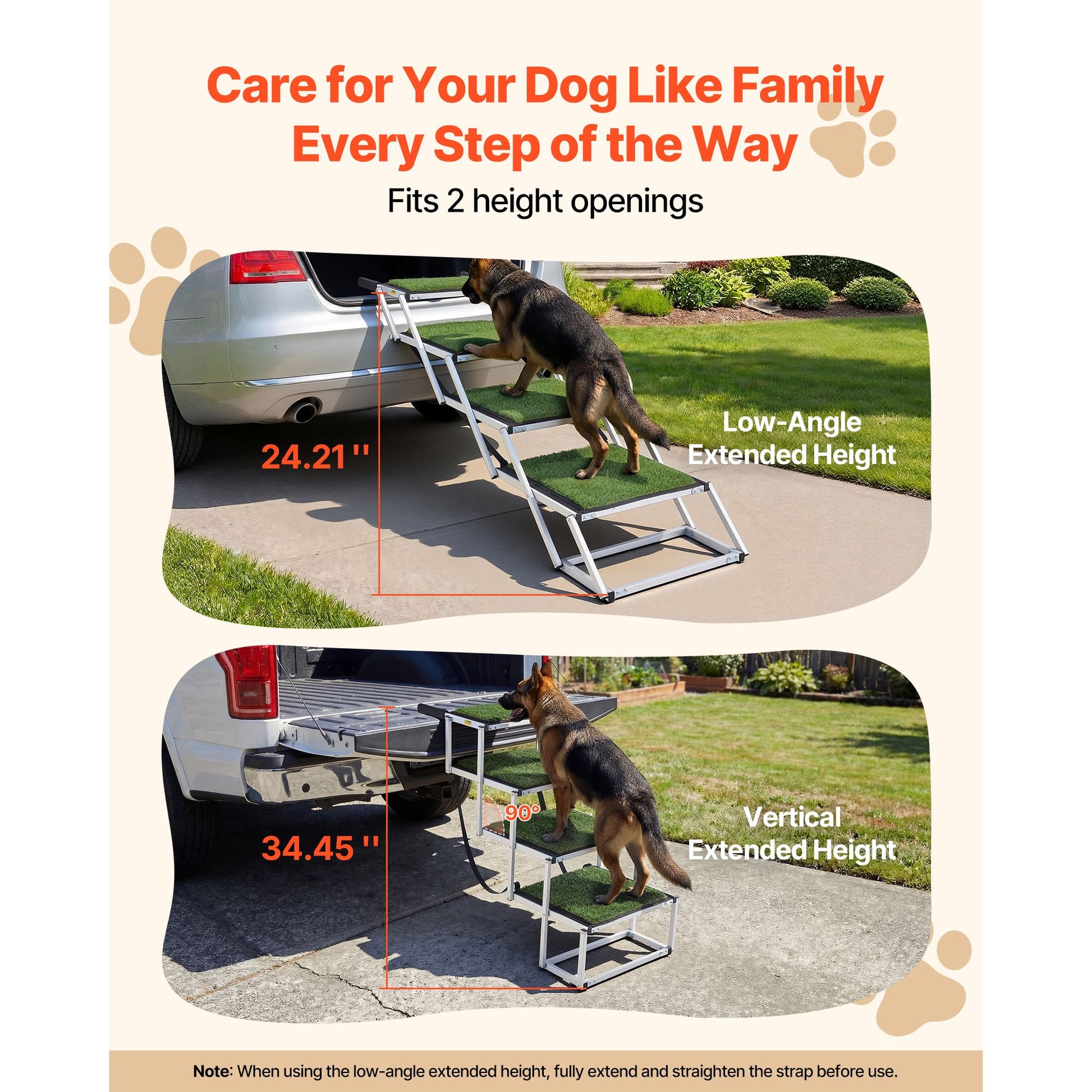 Dog Stairs for Car, 4 Steps Extra Wide Foldable Dog Ramp