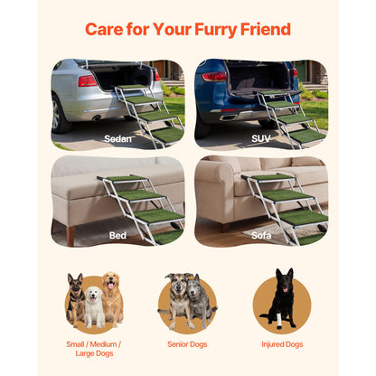 Dog Stairs for Car, 4 Steps Extra Wide Foldable Dog Ramp