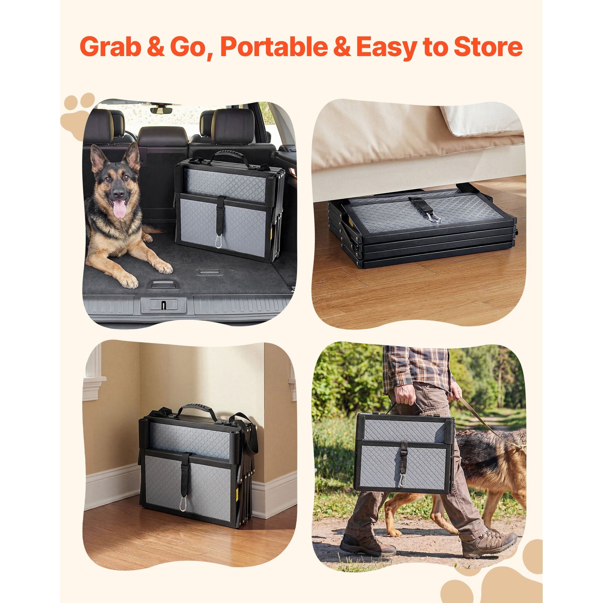 Dog Stairs for Car, 4 Steps Extra Wide Foldable Dog Ramp