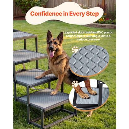 Dog Stairs for Car, 4 Steps Extra Wide Foldable Dog Ramp