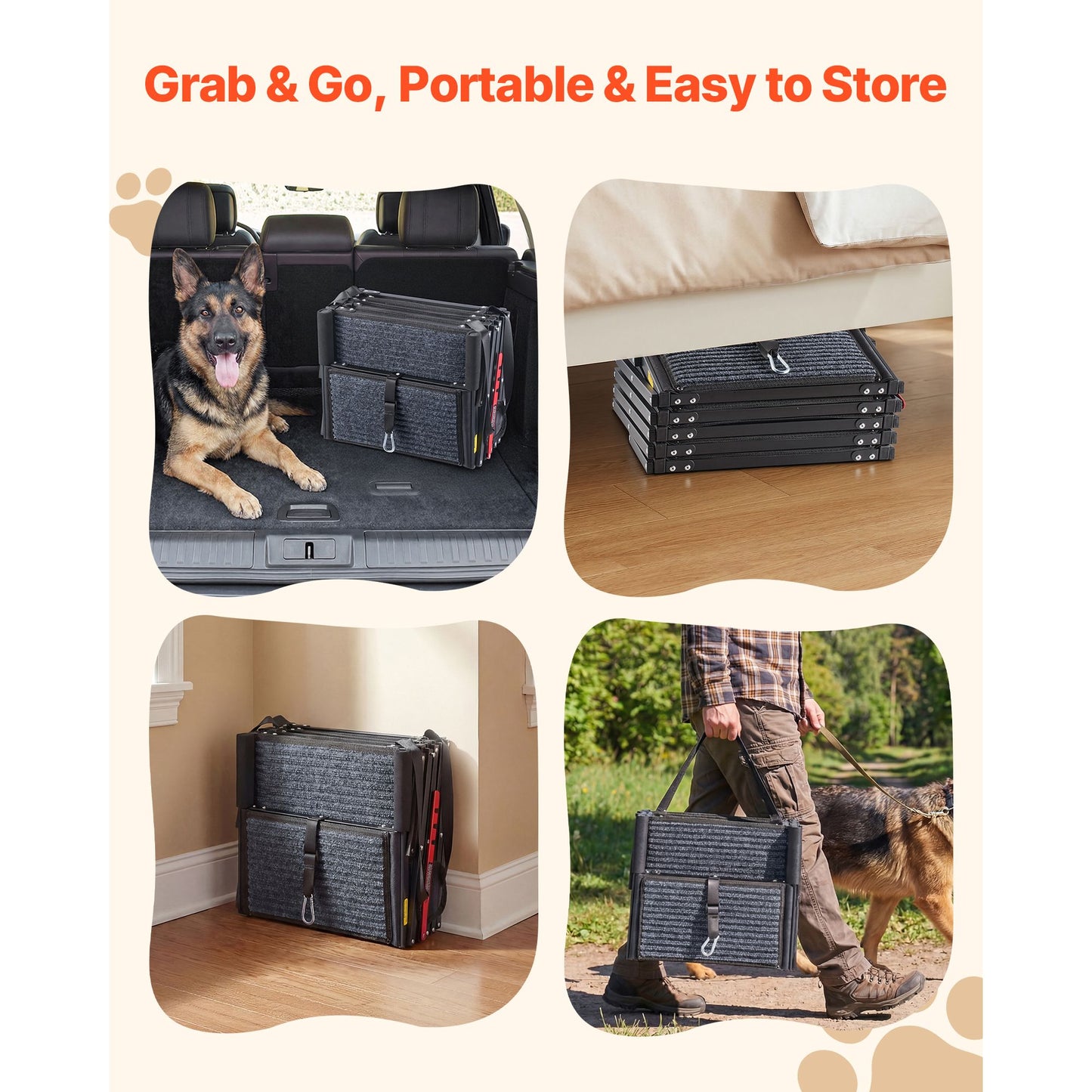 Dog Stairs for Car, 5 Steps Extra Wide Foldable Dog Ramp