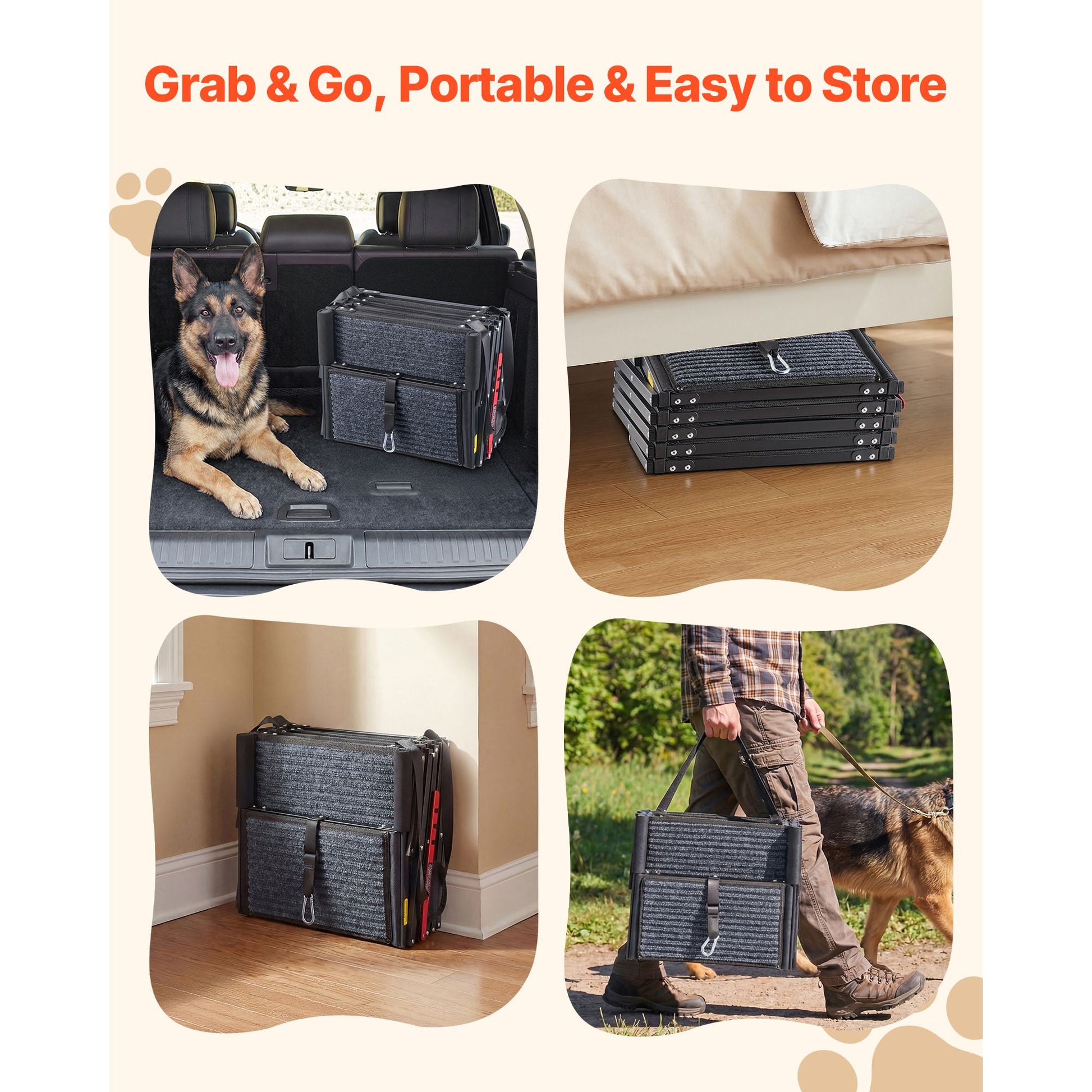 Dog Stairs for Car, 5 Steps Extra Wide Foldable Dog Ramp