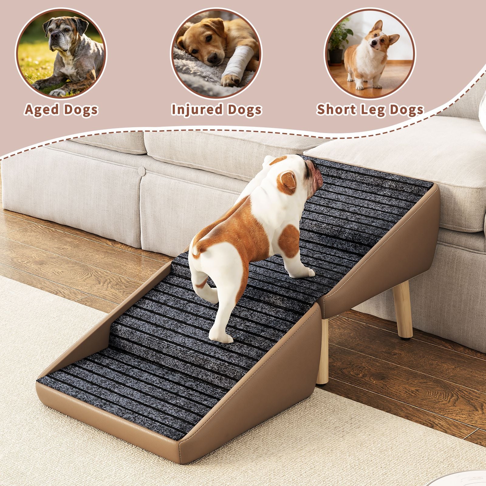 Dog Stairs for Small Dogs, 2-in-1 Pet Steps & Ottoman -