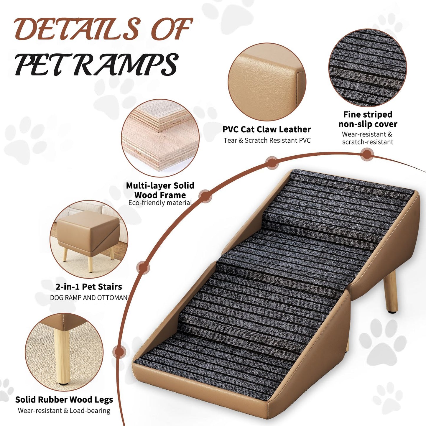 Dog Stairs for Small Dogs, 2-in-1 Pet Steps & Ottoman -