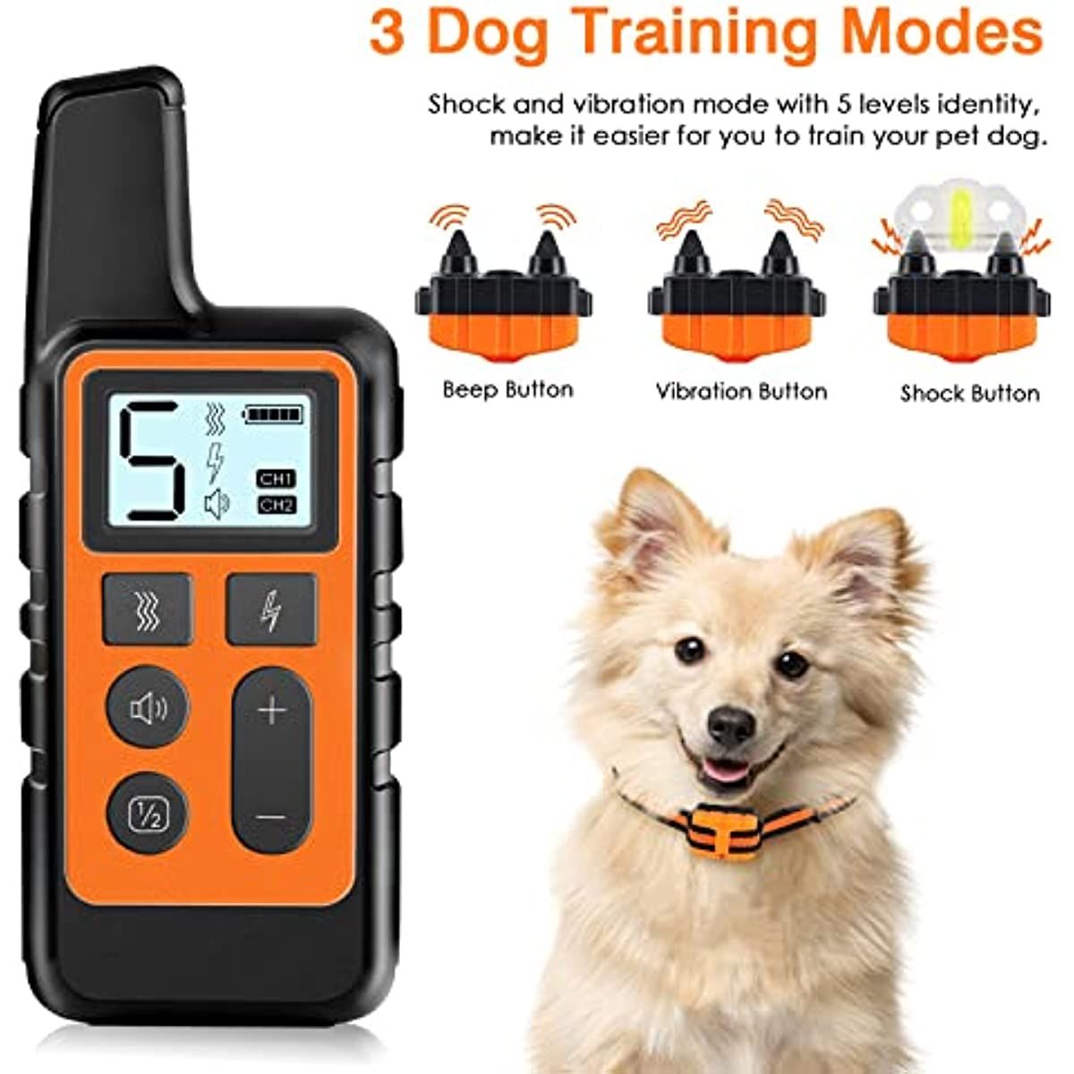 Dog Training Collar; Waterproof Shock Collars for Dog with Remote