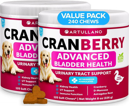 Cranberry Bladder Support Chews for Dogs, Urinary Health 2 Pack