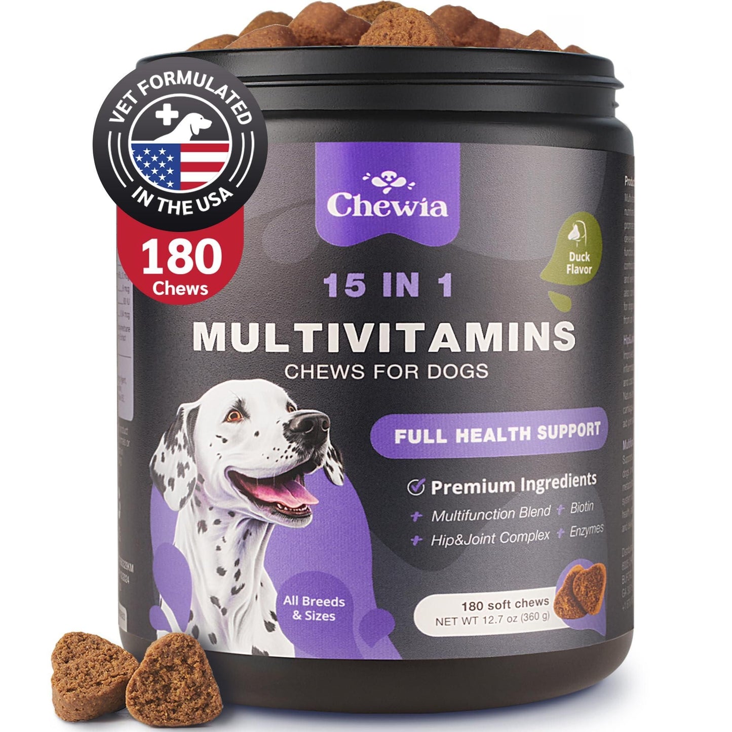 15-in-1 Dog Multivitamin Chews with MSM, Skin, Coat & Joint