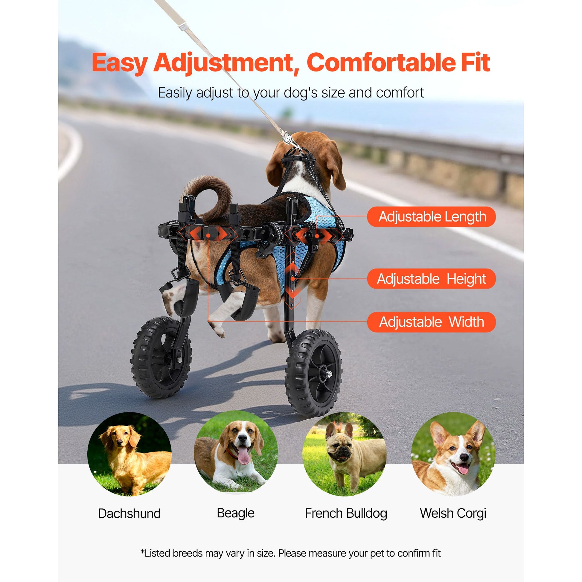 Dog Wheelchair for Back Legs, Adjustable 2 Wheels Pet Wheelchair