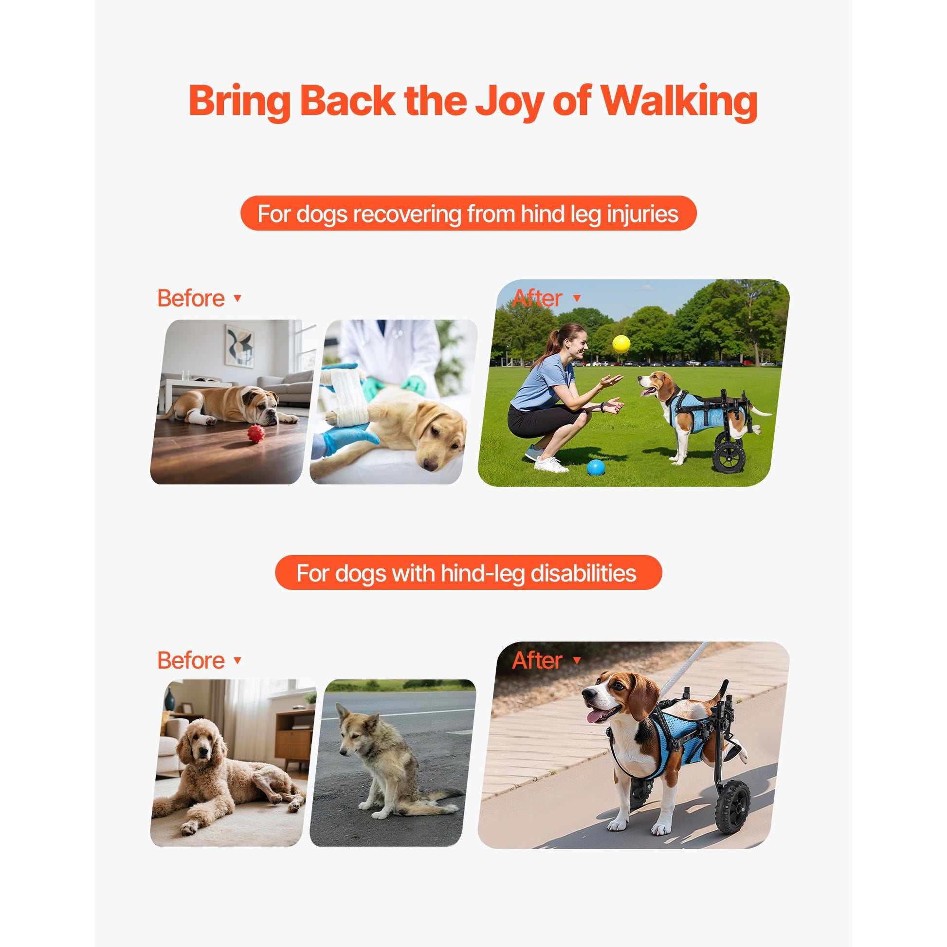 Dog Wheelchair for Back Legs, Adjustable 2 Wheels Pet Wheelchair