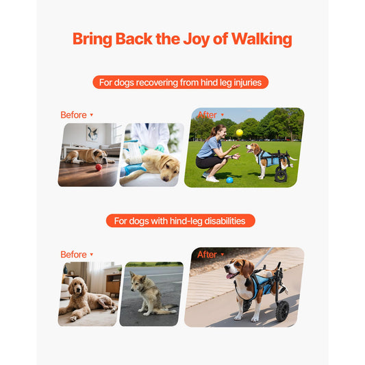Dog Wheelchair for Back Legs, Adjustable 2 Wheels Pet Wheelchair