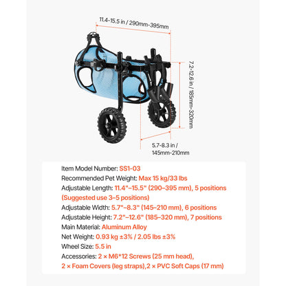 Dog Wheelchair for Back Legs, Adjustable 2 Wheels Pet Wheelchair