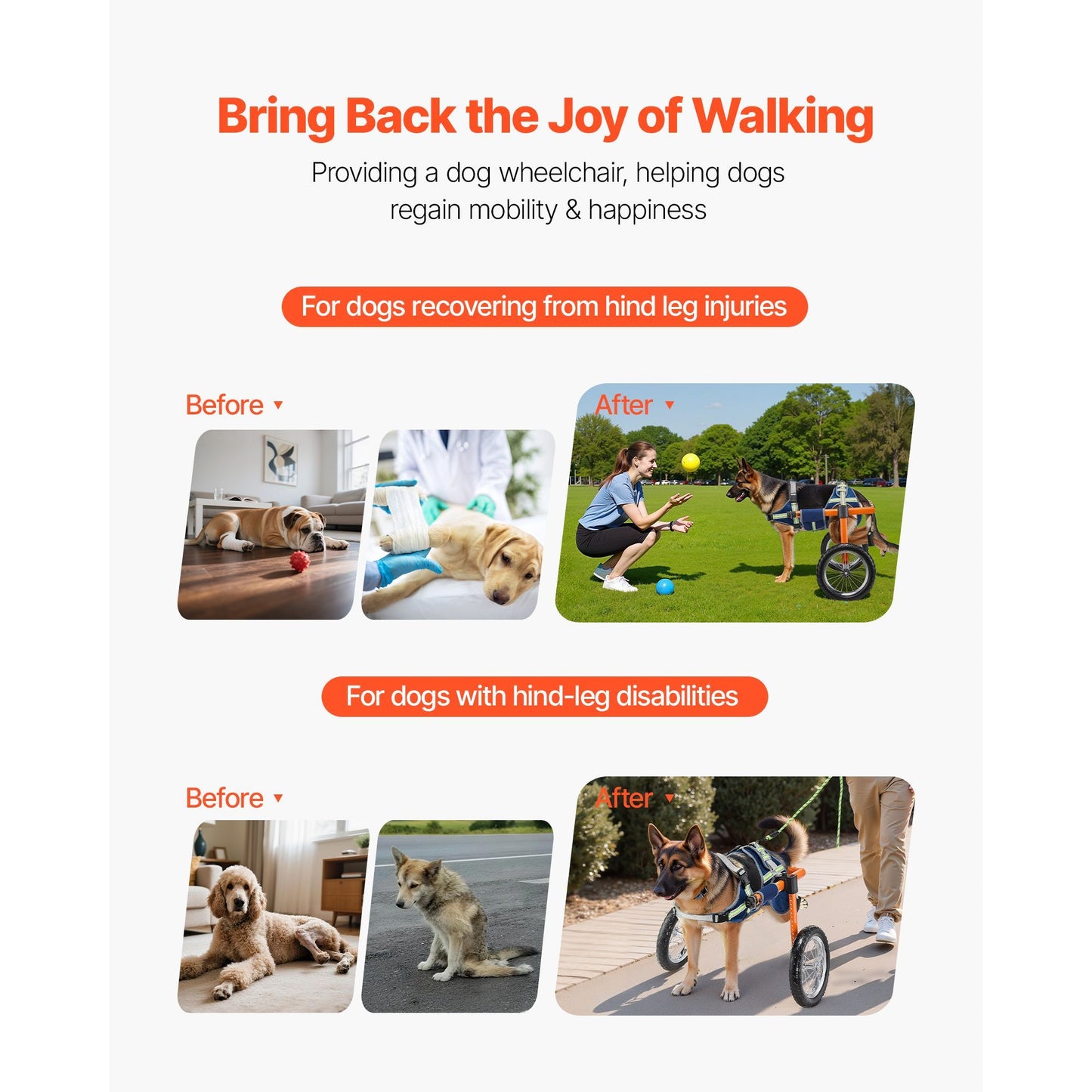 Dog Wheelchair for Back Legs, Lightweight 2 Wheels Pet Wheelchair