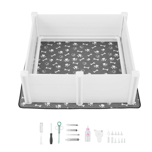 Dogs Whelping Box, 48 X 48 X 18.1 Inch, Plastic PVC Puppies Playpen