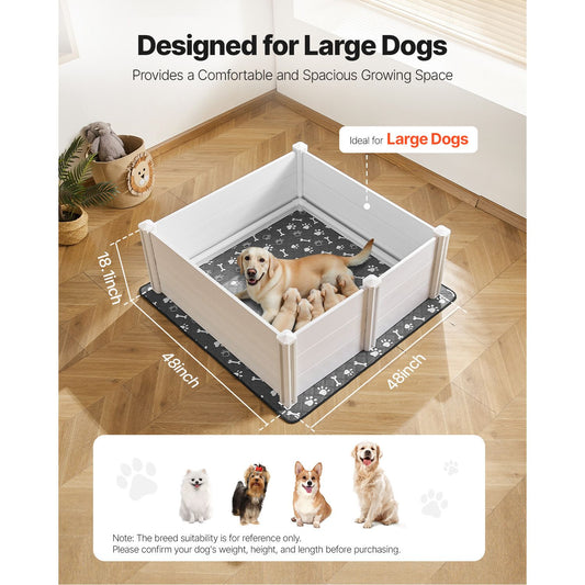 Dogs Whelping Box, 48 X 48 X 18.1 Inch, Plastic PVC Puppies Playpen