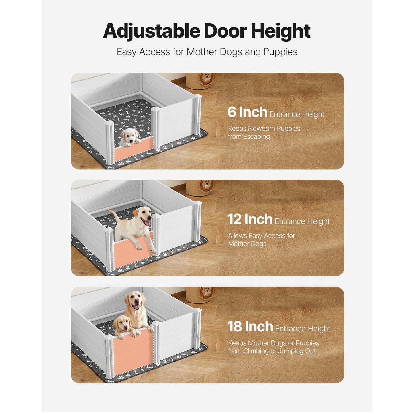 Dogs Whelping Box, 48 X 48 X 18.1 Inch, Plastic PVC Puppies Playpen