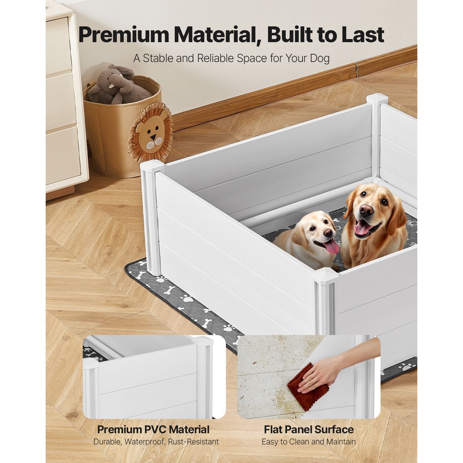 Dogs Whelping Box, 48 X 48 X 18.1 Inch, Plastic PVC Puppies Playpen