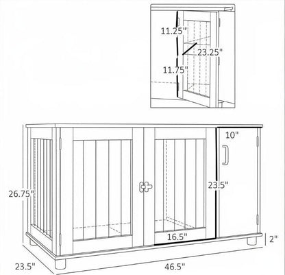 Double Door Dog Crate End Table Furniture Indoor with Storage Wood