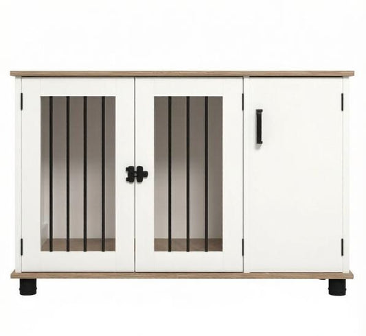 Double Door Dog Crate End Table Furniture Indoor with Storage Wood