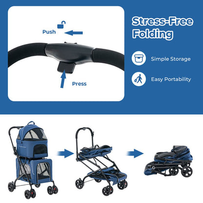 Double Pet Stroller Foldable 3-in-1 Dog Stroller with 2 Detachable