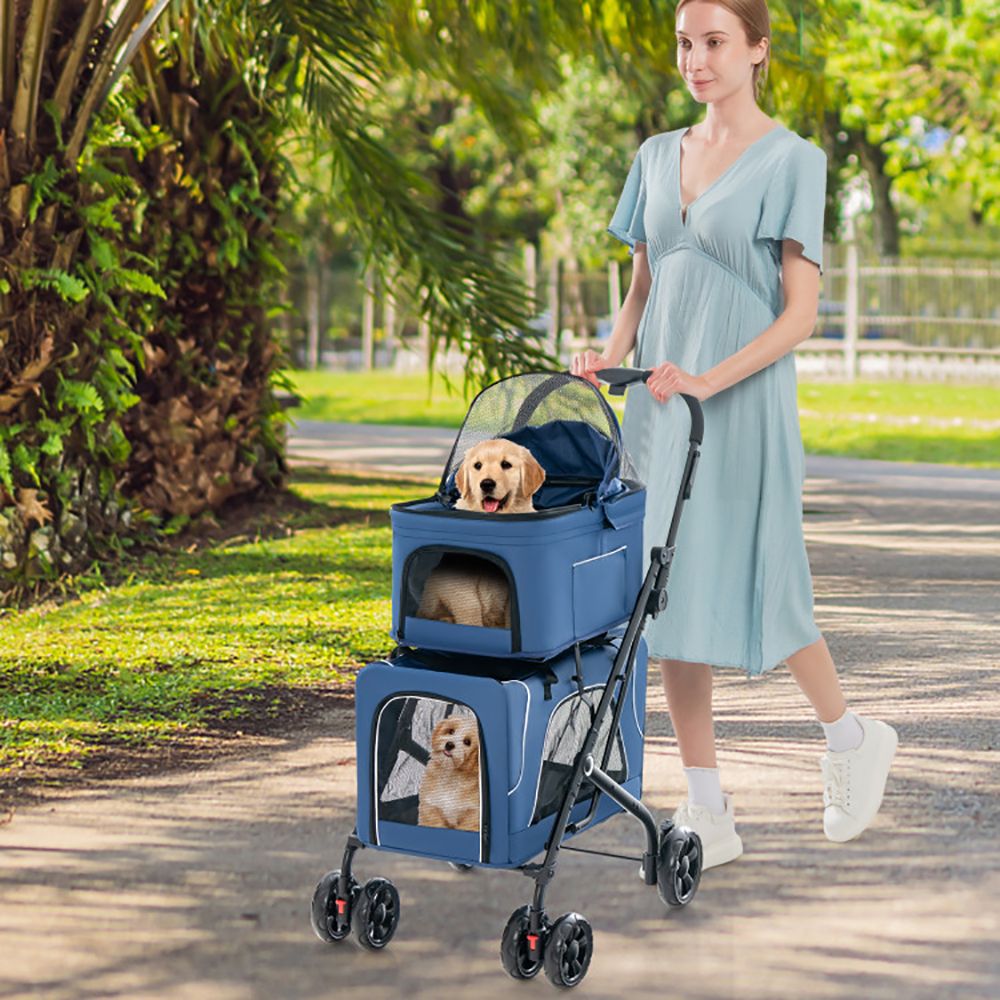 Double Pet Stroller Foldable 3-in-1 Dog Stroller with 2 Detachable