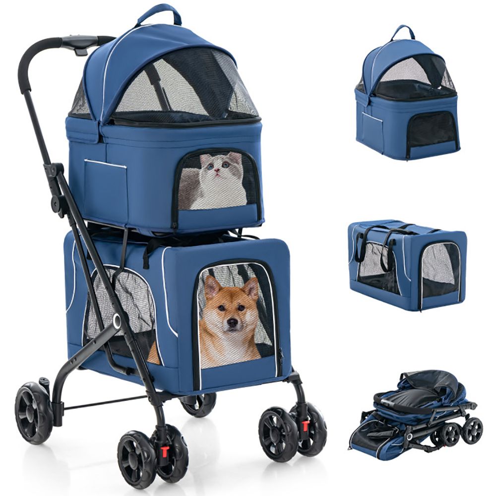 Double Pet Stroller Foldable 3-in-1 Dog Stroller with 2 Detachable