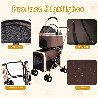 Double Pet Stroller for Small Medium Dogs Cats, 3-in-1 Convertible