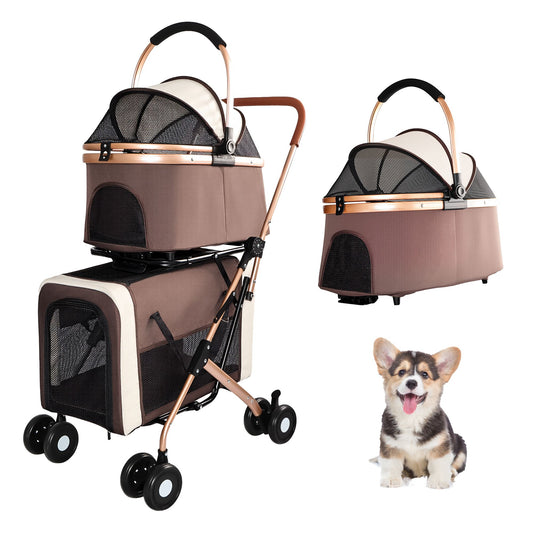 Double Pet Stroller for Small Medium Dogs Cats, 3-in-1 Convertible