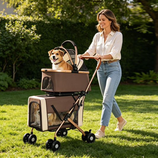 Double Pet Stroller for Small Medium Dogs Cats, 3-in-1 Convertible