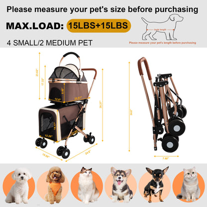 Double Pet Stroller for Small Medium Dogs Cats, 3-in-1 Convertible