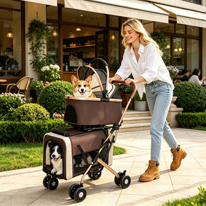 Double Pet Stroller for Small Medium Dogs Cats, 3-in-1 Convertible