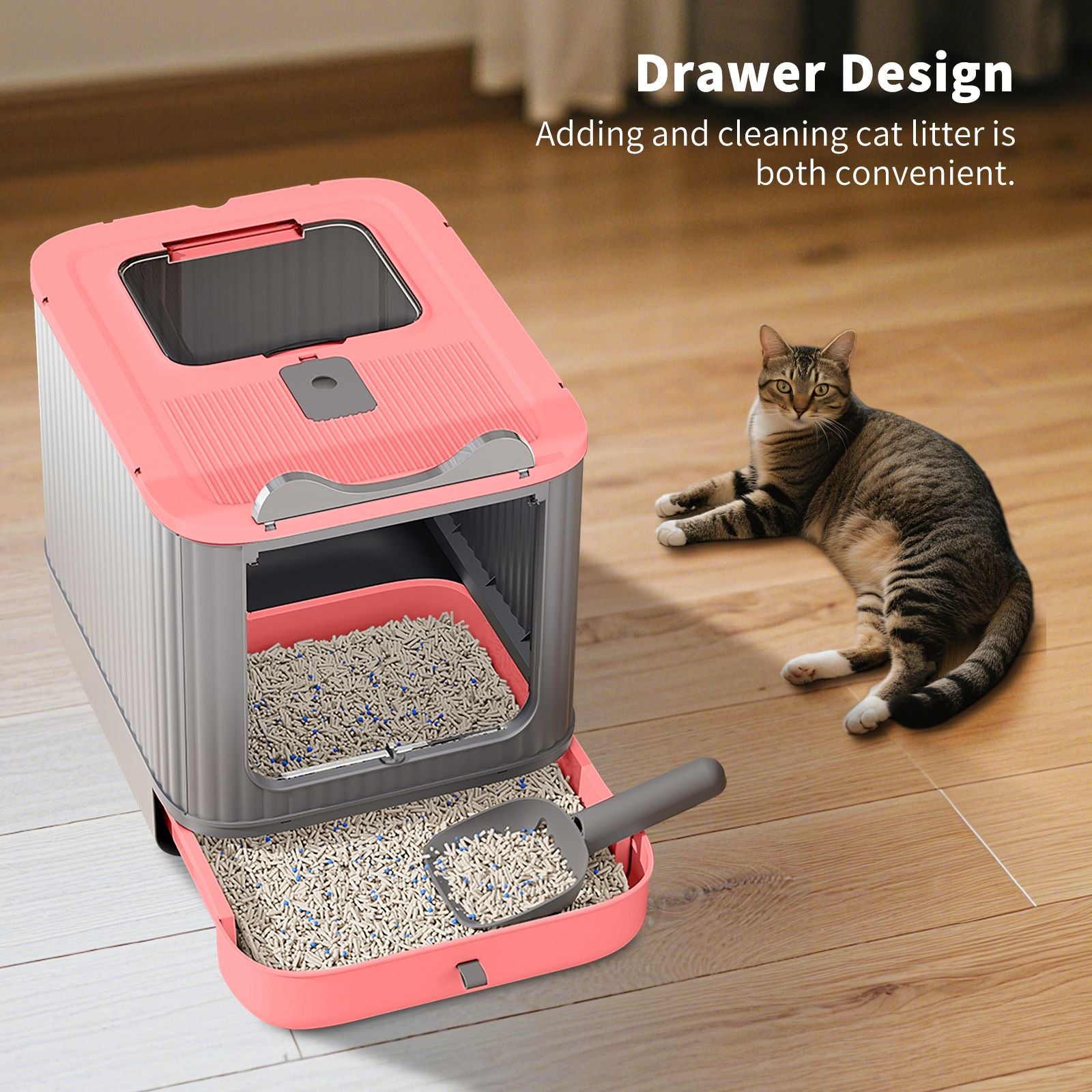 Drawer Style Cat Litter Box,Foldable Collapsible Design