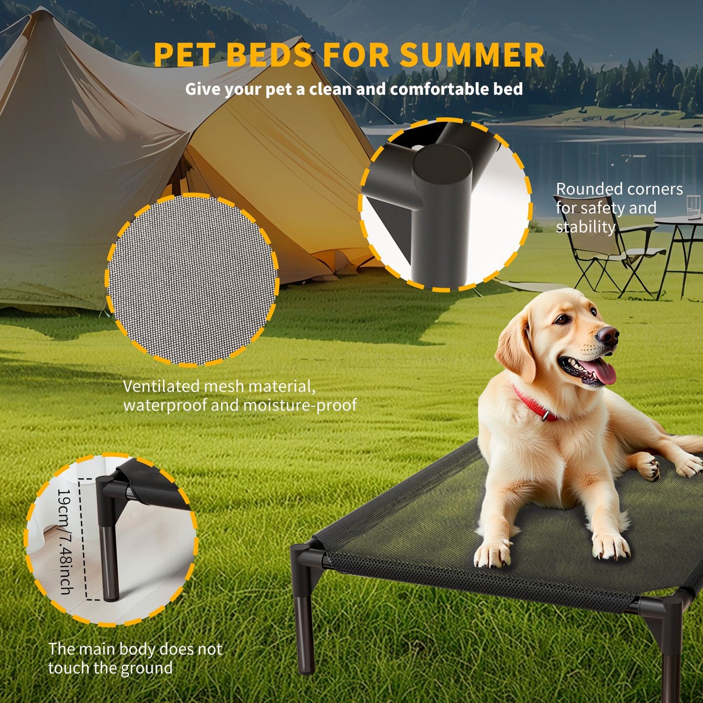 Elevated Breathable Mesh Pet Bed, Indoor/Outdoor Use, Sizes