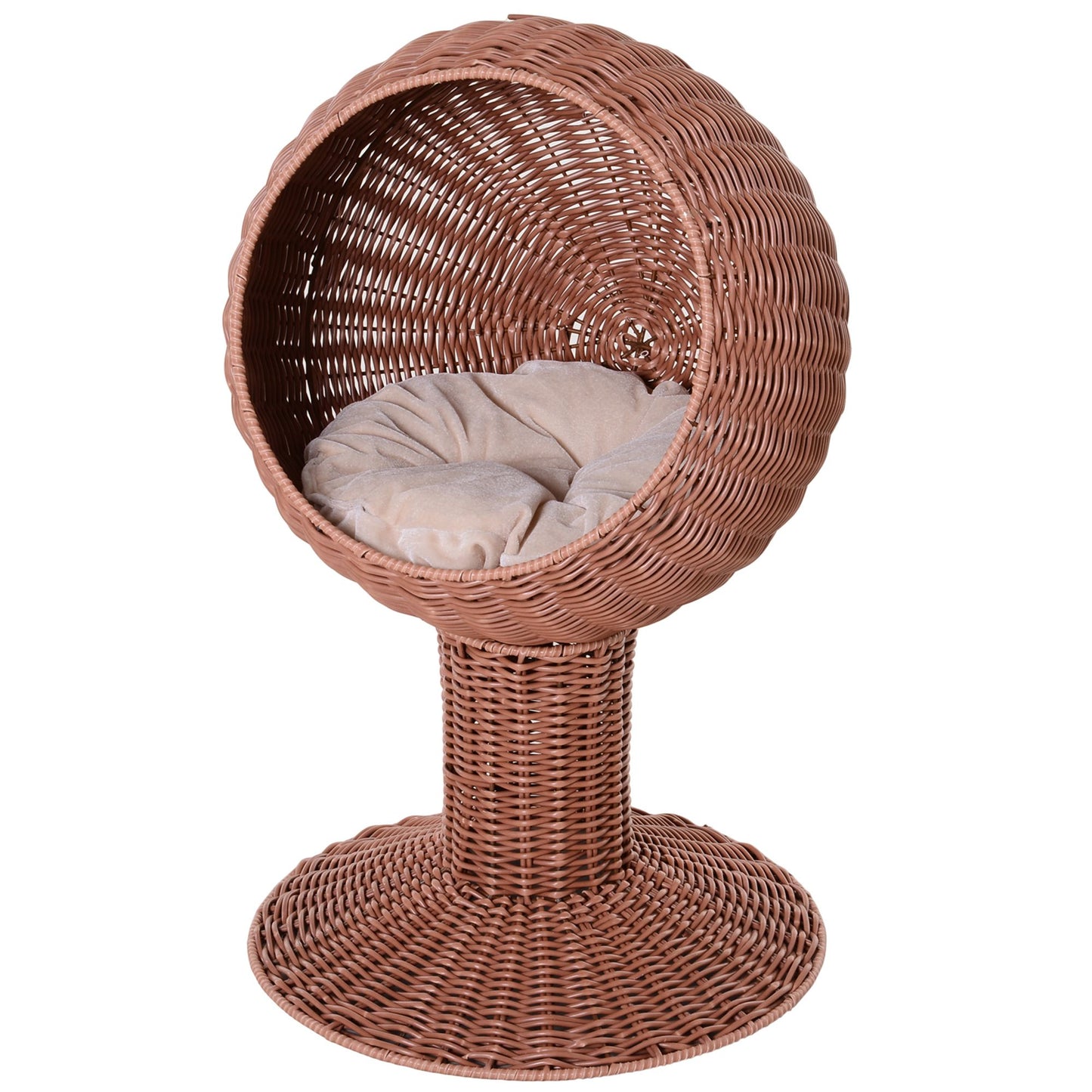Elevated Cat Bed, Rotatable Egg Chair Pod, Thick Cushion, Natural