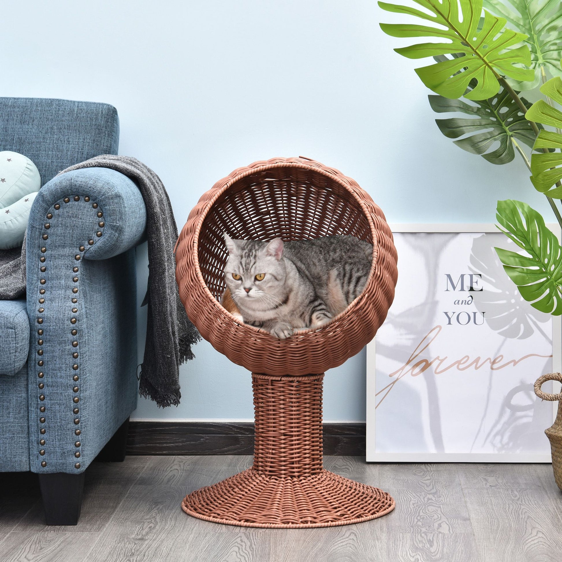 Elevated Cat Bed with Rotatable Egg Chair Pod, Cat Basket Bed